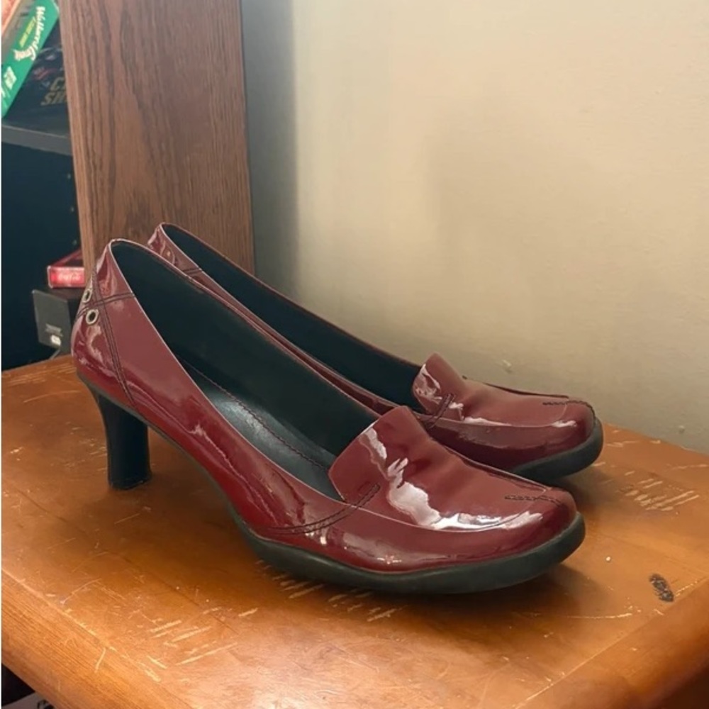 Nine West Wine Patent Leather Mid-Heel Loafer Pumps